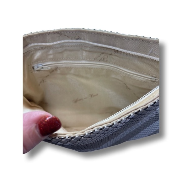 Vintage Whiting and Davis Metallic Mesh Clutch | 6.5”L x 10” W | Taupe and Cream - Picture 3 of 5